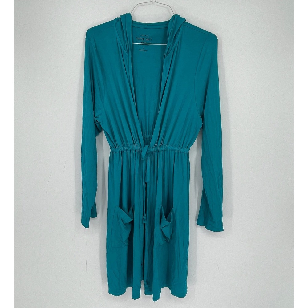Torrid Women's Teal Knit Super Soft Tie Front Hooded Cardigan Sweater Size 2 2X
